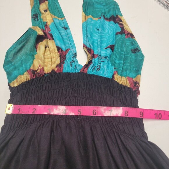 Halter Colorful Dress Summer Halter Dress in Blue, Green and Tan Floral Print - Picture 6 of 15